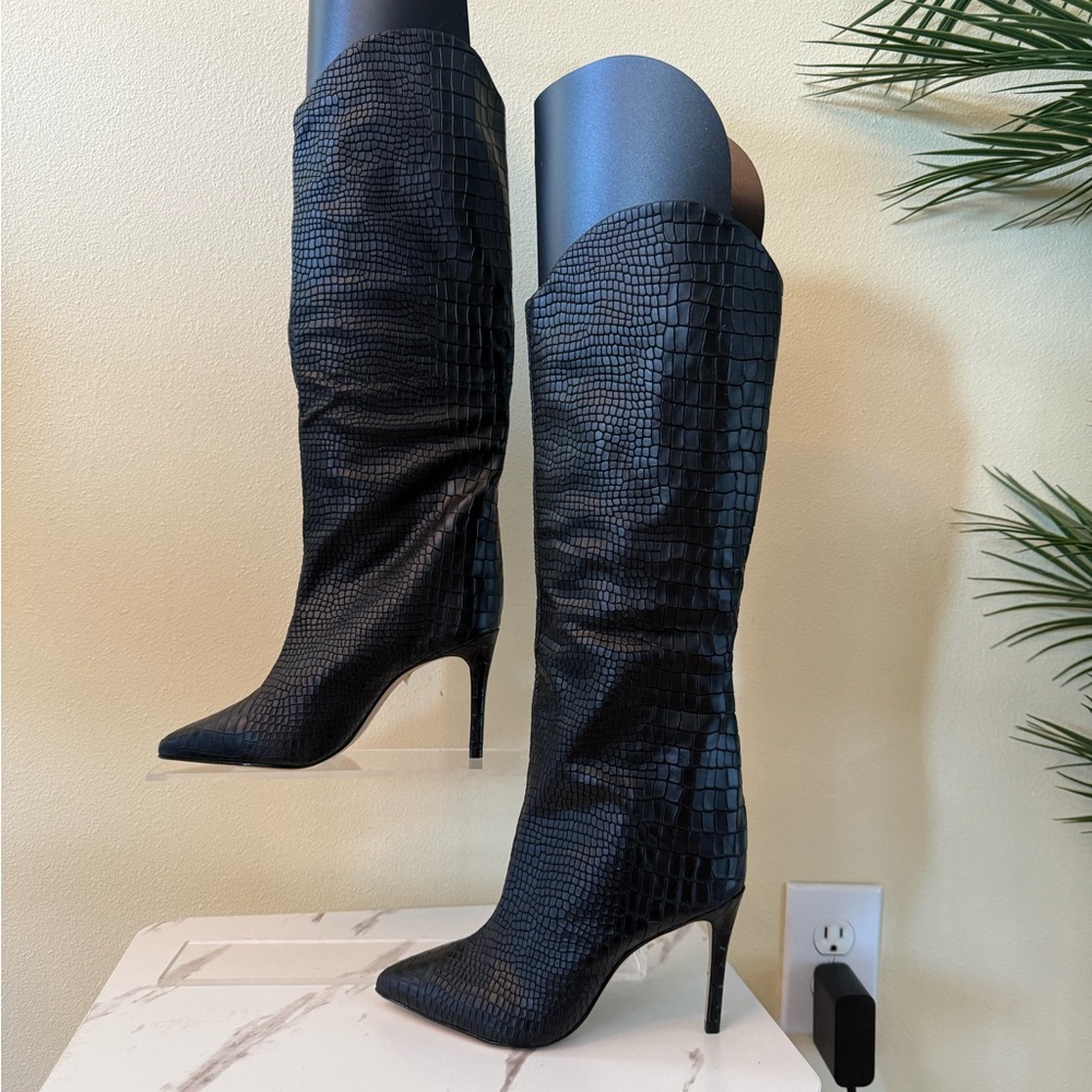 Schutz Maryana Black Croc Knee High Boots, NWOB, Size 5 - Picture 2 of 11